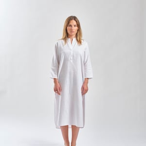100% Pre-Shrunk Linen 3/4 sleeves front opening Mandarin Collar Kurta with side slits and  back embroidery detail