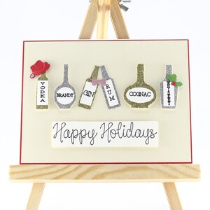 Cartoline di Natale di buone feste fatte a mano, Carte uniche, Carte di liquori, Carte di alcol, Cartoline di Natale, Cartoline d'auguri, Vodka, Brandy, Rum, Whisky