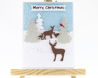 Handmade Sparkling Winter Scenery Merry Christmas Card, Deer Christmas Card, Christmas of 2020, Merry Christmas Card.