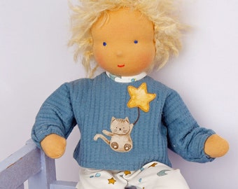Sewing kit baby doll Waldorf style, 30 cm, Ben, with blond mohair hair and pure organic sheep's wool filling
