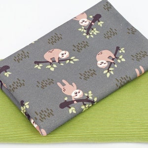Fabric package jersey Ökotex "Sloth on green/ringed jersey light green/green
