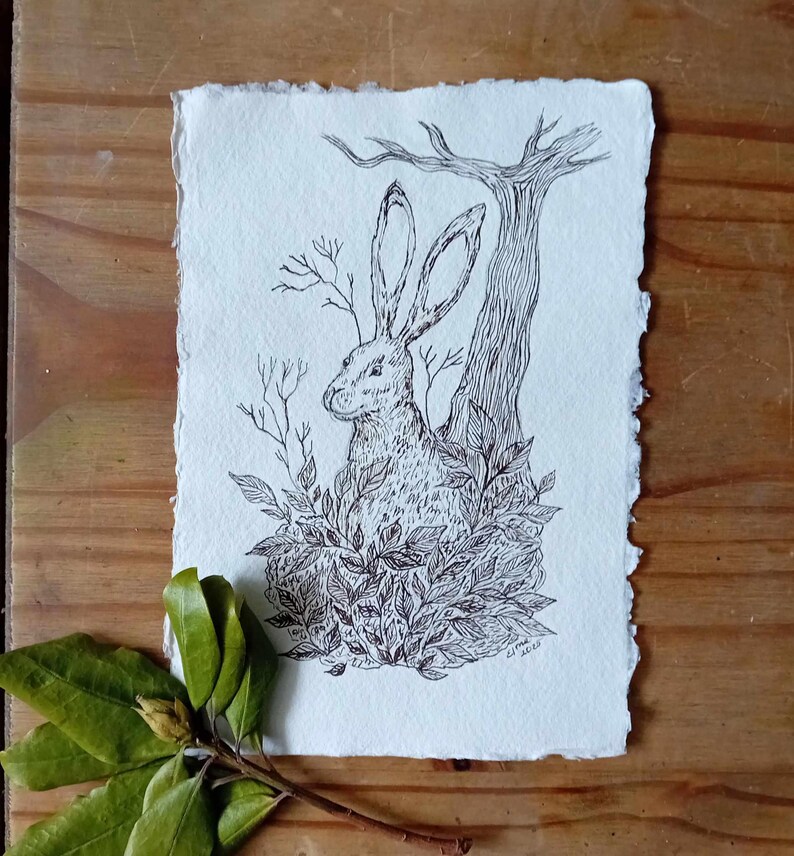 A5 Rabbit Rabbit Ink Drawing, A5 Size Original Artwork, Art , Wall Art, Wall ...