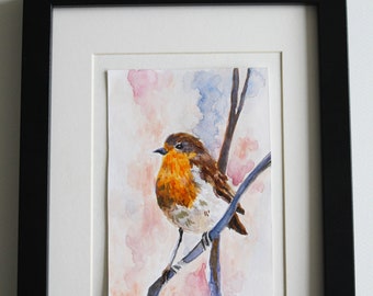 Original Bird Painting, Robin  Watercolour Painting,  British Wildlife, Bird Art, Gift for Gardener,Bird painting , Birthday Gift