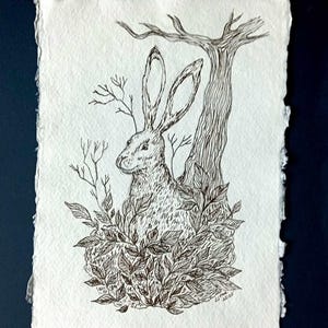 Rabbit ink drawing, A5 size original artwork, art , wall art, wall décor, gift