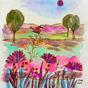 Original watercolour and ink painting, A5  size original art, artwork, wall decor ,gift
