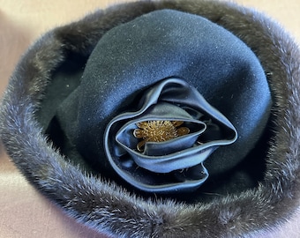 Vintage Black Ranch Mink Fur and felt ladies hat  - Tags still attached