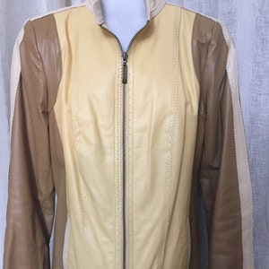 Vintage 3-Tone Bradley Bayou All Leather Lined Flared Zippered Sleeve Blazer - C