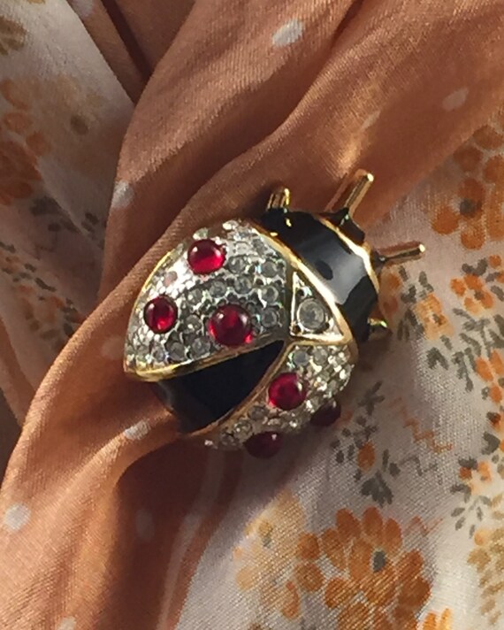 Joan Rivers Ladybug Brooch/Lapel Pin w/Black Ename