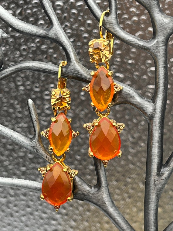 Joan Rivers Tangerine Crystal Gold Tone Earrings … - image 1