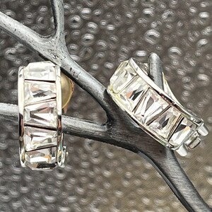 Vintage Stunning Dior Signed Crystal Step-Cut Baguette (Trapezoid) Clip On Rhodium Plated Earrings  (C4)