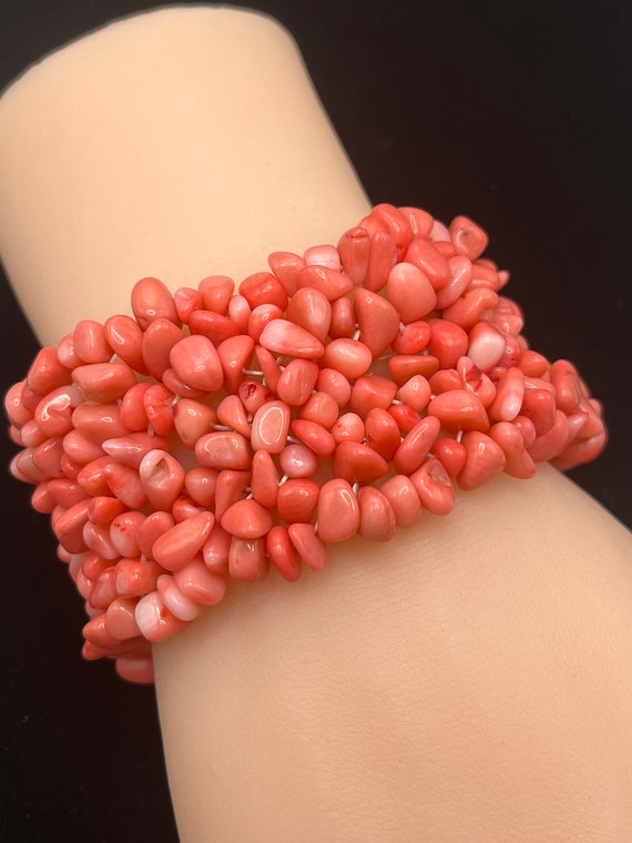Vintage Genuine Pink Coral Nugget Stretch 1.5" Wid