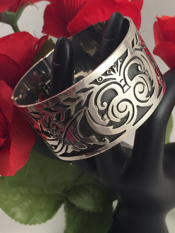 Vintage Taxco Mexico 925 Silver Hinged Bracelet Stamped EMH (S6 