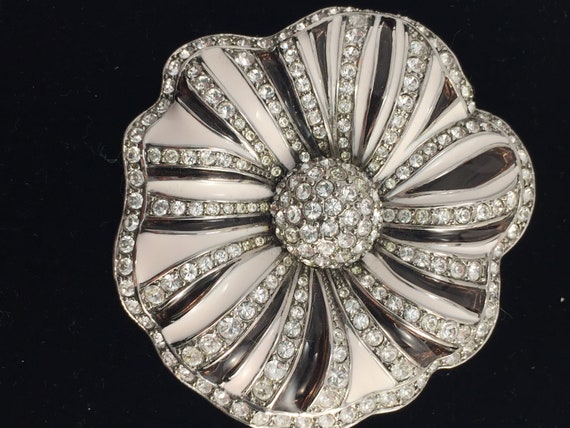 Joan Rivers Brooch/Pin Rhinestone and While Enamel