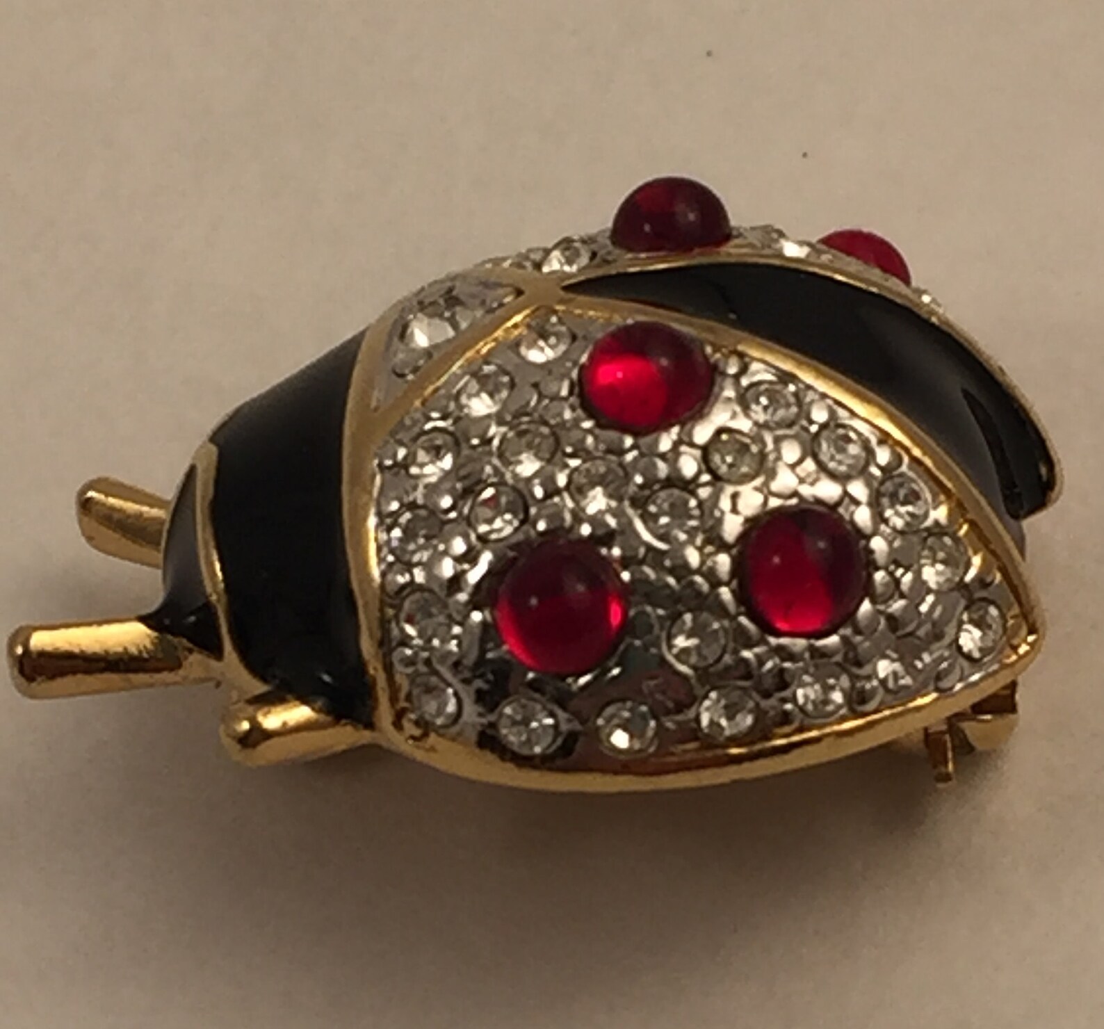 Joan Rivers Ladybug Brooch/lapel Pin W/black Enamel Swarovski Etsy