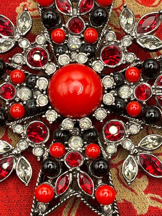 Joan Rivers Christmas Glass Rhinestone Beaded Bro… - image 3