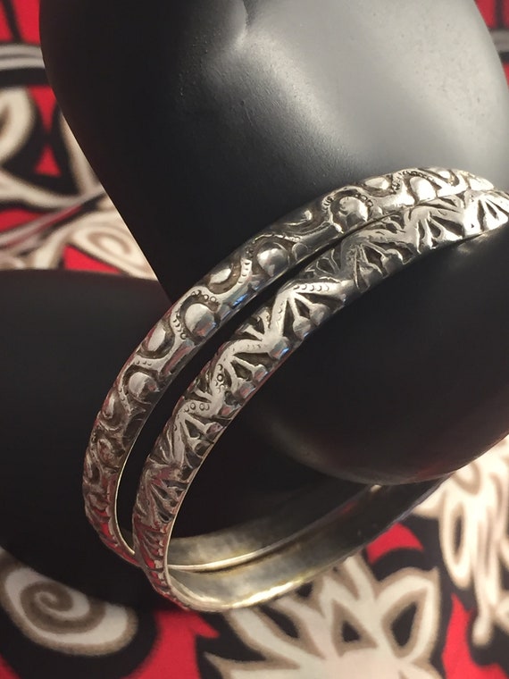 Vintage Mexico Silver Stackable Bangle Bracelet S… - image 1