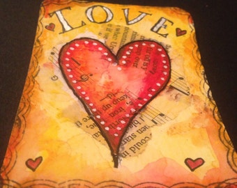 Original Painting - ATC ACEO Art Card Artist Trading Card - LOVE - Made to Order