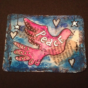 Origineel schilderij ATC ACEO Art Card Artist Trading Card - vrede Dove - Made to Order