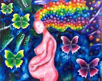 La grossesse Art - impression sur carte - de voeux Blessingway maternité accouchement Doula sage-femme