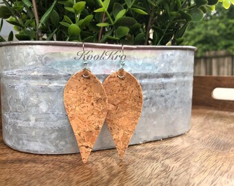 Cork Faux Leather Leaf Earrings