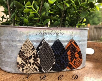 Snake Print Animal Print Leather Teardrop Earrings