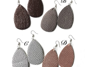Copper Silver Champagne Metallic leather teardrop earrings