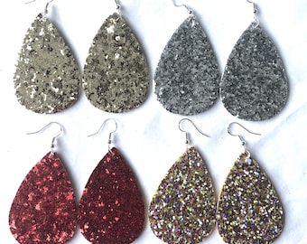 Faux leather glitter Teardrop Earrings