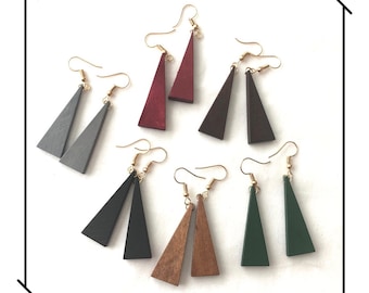 Minimalist dangle Colored Wood Traingle Earrings