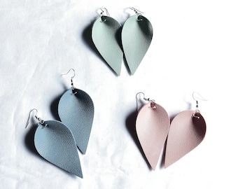 statement faux leather leaf earrings pastel colour