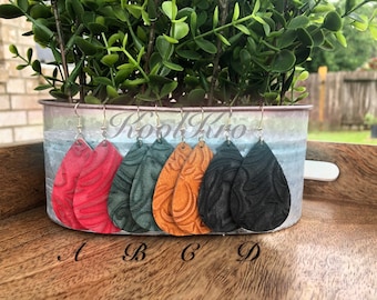 Embossed Distressed Faux Leather Teardrop Earrings