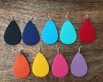 Faux leather Teardrop earrings multi color both sides pastel color