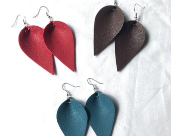 faux leather leaf earrings statement earrings rustic joanna style