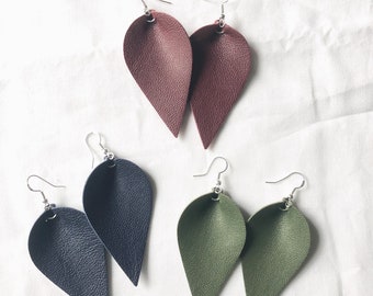 New statement leather leaf earrings rustic