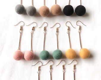 Handmade Fluffy Multi Color long stem Wool Pom Pom Earrings