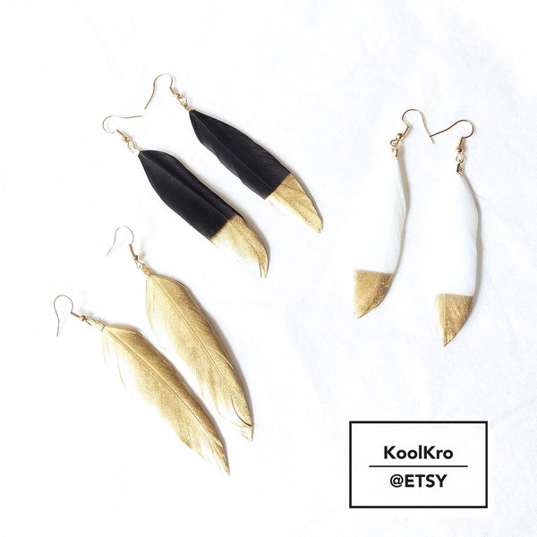Gold Dipped Feather Earrings/ Feather Earrings
