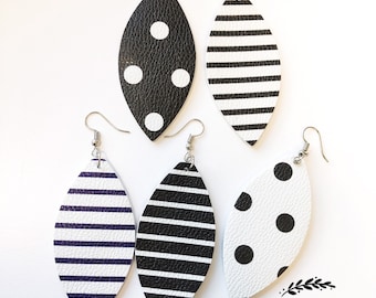 Strips Polka Dots Faux leather leaf earrings multi color both sides