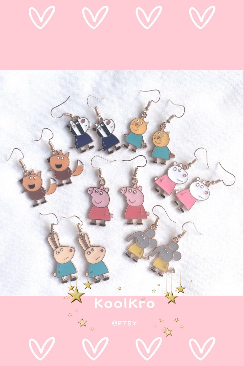 Peppa Pig inspired Earrings, Peppa Pig and Her Friends Earrings, Suzy Sheep image 1