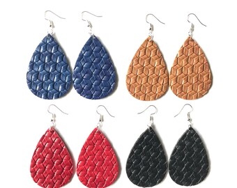 faux braided leather teardrop earrjngs