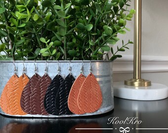 Faux braided leather Teardrop Earrings