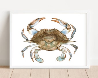 Blue Crab Watercolor Print, Blue Crab Art, Crab Art, Coastal Artwork, Coastal Watercolor, Crab Watercolor, Coastal Wall Art