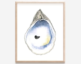 Oyster Watercolor Print, Oyster Artwork, Coastal Art, Coastal Watercolor, Ocean Artwork, Coastal Wall Art, Nautical Art, Oyster Art