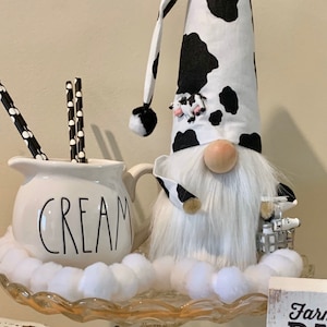 Cow Gnome, Dairy Gnome, Farmhouse, Tomte, Nisse, Scandinavian, Rae Dunn Inspired, tiered tray decor, home decor milk