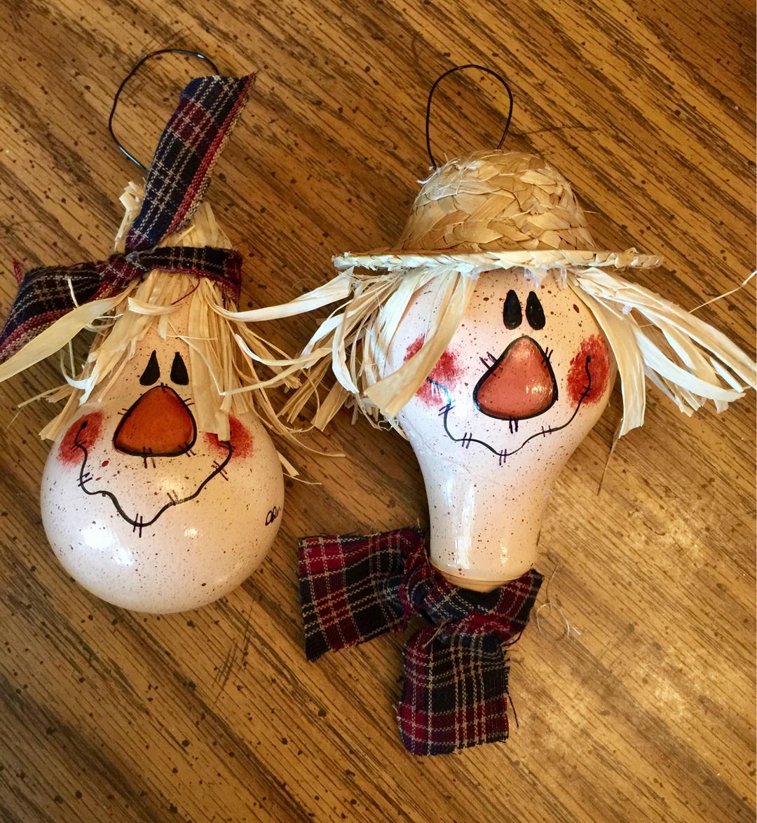 Mr. and Mrs. Scarecrow Lightbulb Ornaments Halloween Fall Etsy