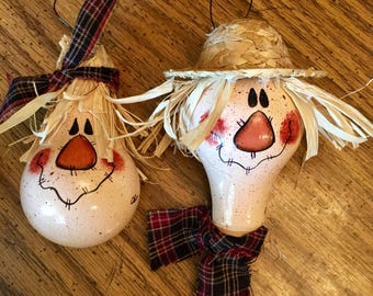 Mr. And Mrs. Scarecrow lightbulb ornaments Halloween, Fall, farmhouse decor