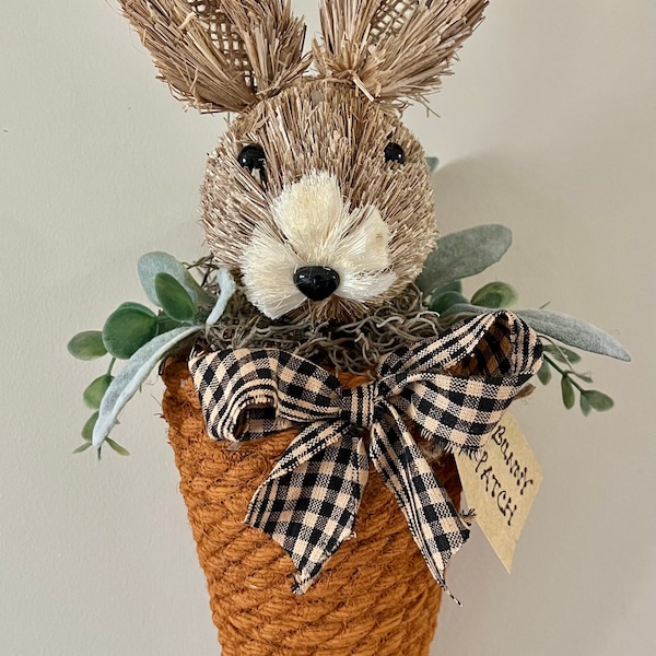 Large Jute Carrot with Sisal Bunny Head,  Primitive, Farmhouse, Easter, Spring,