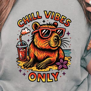 Chill Vibes Only Capybara PNG, Sarcastic Capybara Chill Vibes Only Design, Funny Animal PNG, Summer Capybara Clipart, Cute Summer Capybara