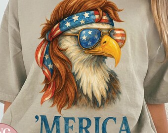 Merica Eagle Embroidery Png, Eagle 4th Of July Png, Patriotic Eagle USA Png, American Eagle Png, Eagle With Headband Flag USA Clipart