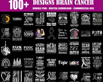 100+ Designs Brain Cancer Awareness Bundle Png, Brain Cancer Warrior Support Png, Brain Tumor Awareness Png, Gray Ribbon Png, Commercial Use
