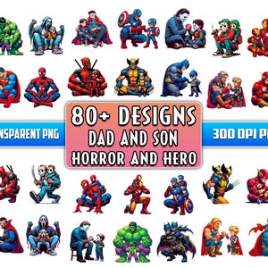 80+ Designs Super Hero And His Children Png Bundle, Gifts For Dad And Children, Super Hero Family Png, Happy Father&#39;s Day, Digital Download