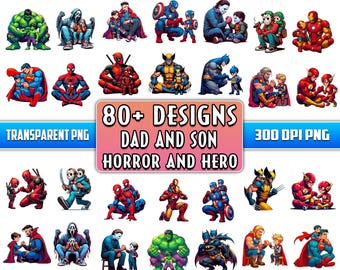 80+ Designs Super Hero And His Children Png Bundle, Gifts For Dad And Children, Super Hero Family Png, Happy Father&#39;s Day, Digital Download